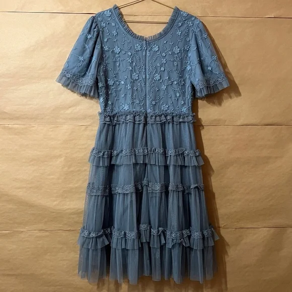 JessaKae | Harper Dress Embroidered Tulle Tiered Midi Dress Slate Blue Size XL - Picture 9 of 13